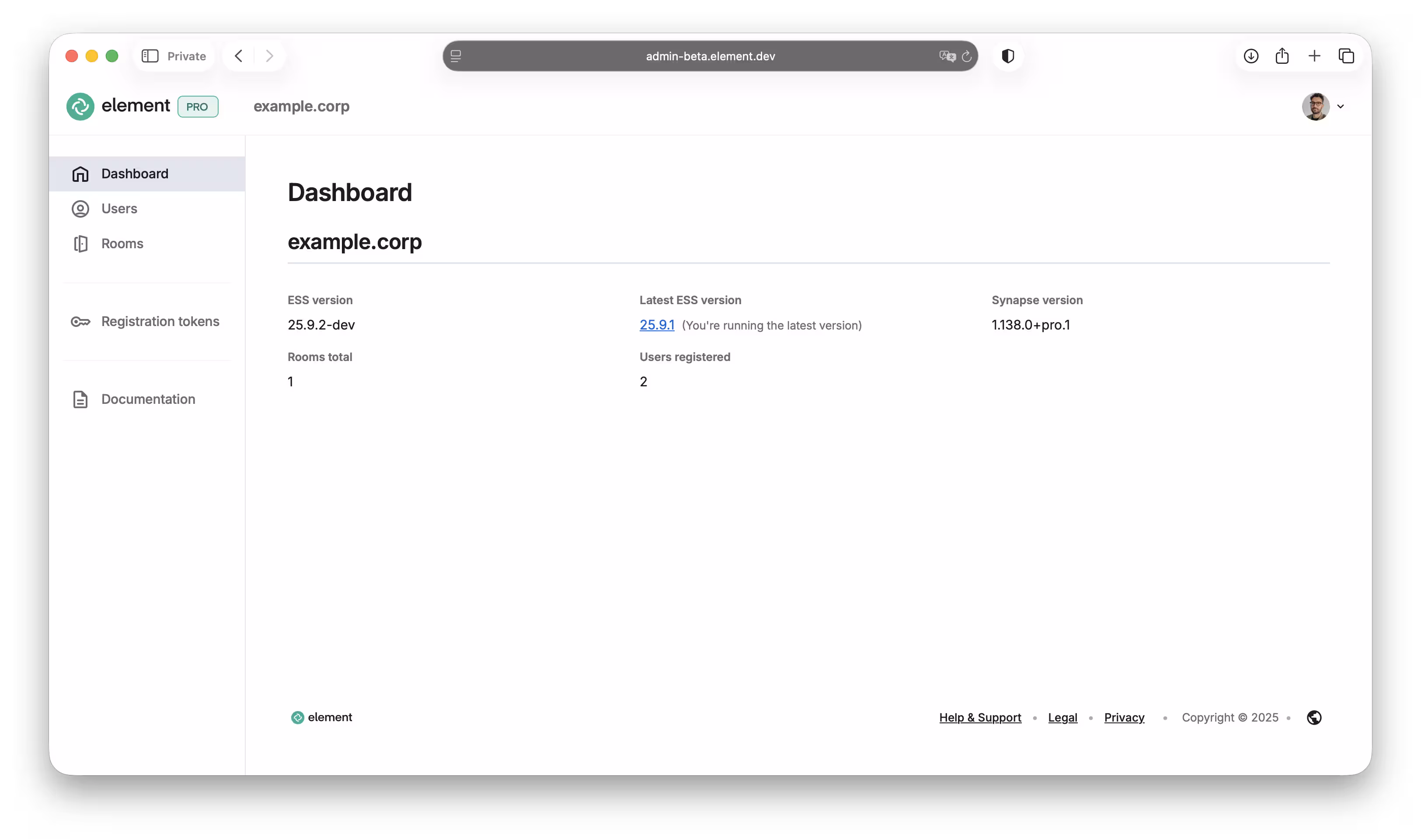 A screenshot of Element Admin